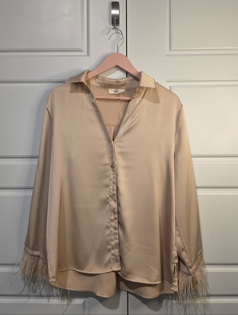 Entro Satin Feather Cuff Blouse size Small
